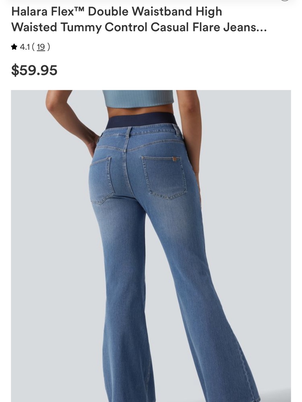 HALARA Medium Blue High-Waisted Bootcut Jeans with Double Waistband